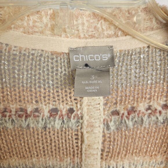 Chico’s 3 Womens XL Striped Mixed-Yarn Cocoon Open Front Cardigan Sweater - Picture 2 of 8